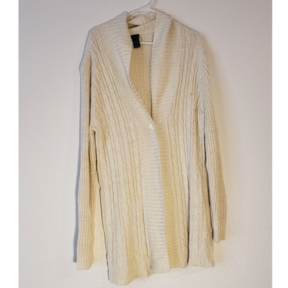 Basic Editions cream gold woven cable knit duster